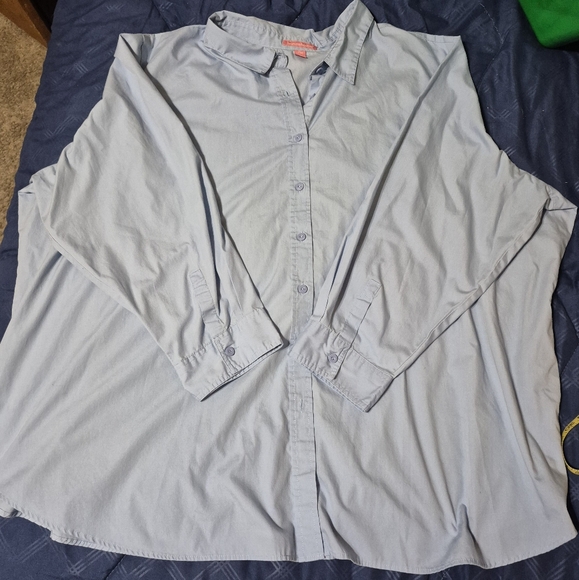 Woman Within 5X Long Sleeve Blue Button down Shirt with Collar - Picture 5 of 8
